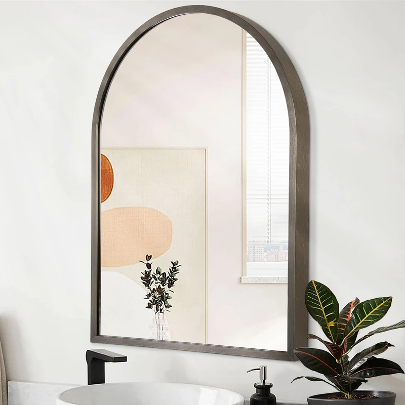 Arched Metal Framed Wall Mirror, Large 26"x18" Aluminum Alloy Bathroom Mirror for Wall, for Bedroom, Entryway, Living Room Vanity Coffee