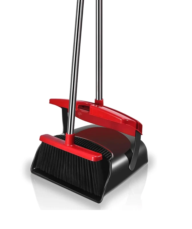 BH | Broom and Dustpan Set | Long Handle | Comb Teeth | Upright Sweeping Brush Set for Outdoor Indoor Kitchen Lobby Office Sweeping Pet Dog Hair - By BEST HOUSE