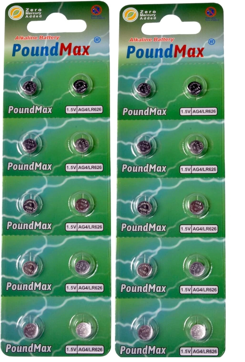20 X AG4 376/377 LR66 SR626 SR626SW 1.5v PoundMax ALKALINE BUTTON CELL BATTERY