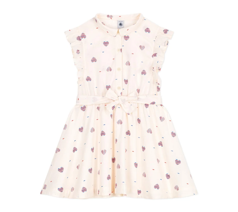 Petit Bateau Girl's A0dgt Sleeveless Dress, Ecru/Multicolor, 3 years