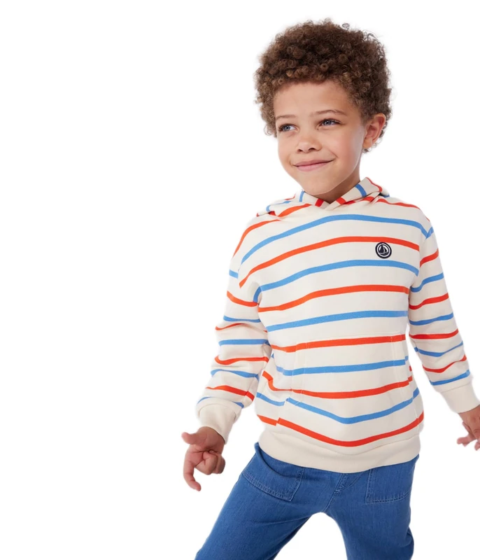 Petit Bateau Boy's A0crn Hooded Sweatshirt, Ecru/Multicolor, 4 years - Image 1