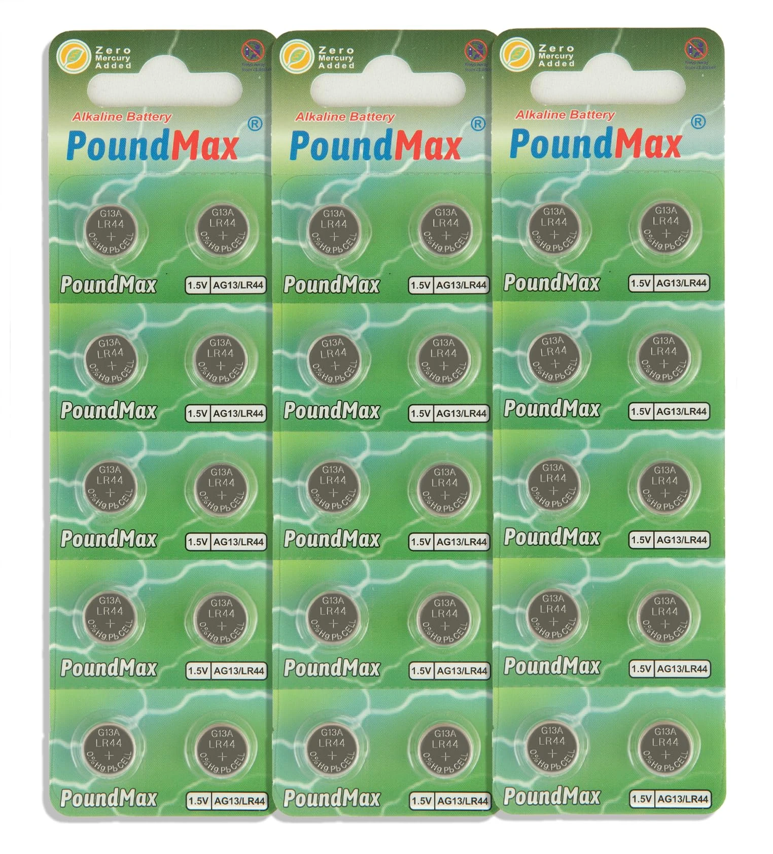 30 X AG13 LR44 SR44 L1154 A76 1.5V PoundMax ALKALINE BUTTON BATTERIES