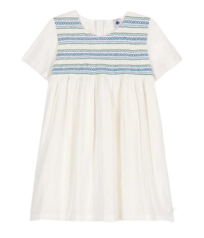 Petit Bateau Girl's A0crg Short Sleeve Dress, White, 3 years