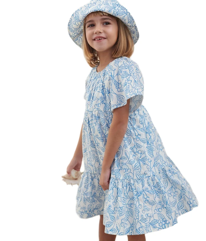 Petit Bateau Girl's A0CJS Short Sleeve Dress, Marshmallow/Porcelana, 4 Years