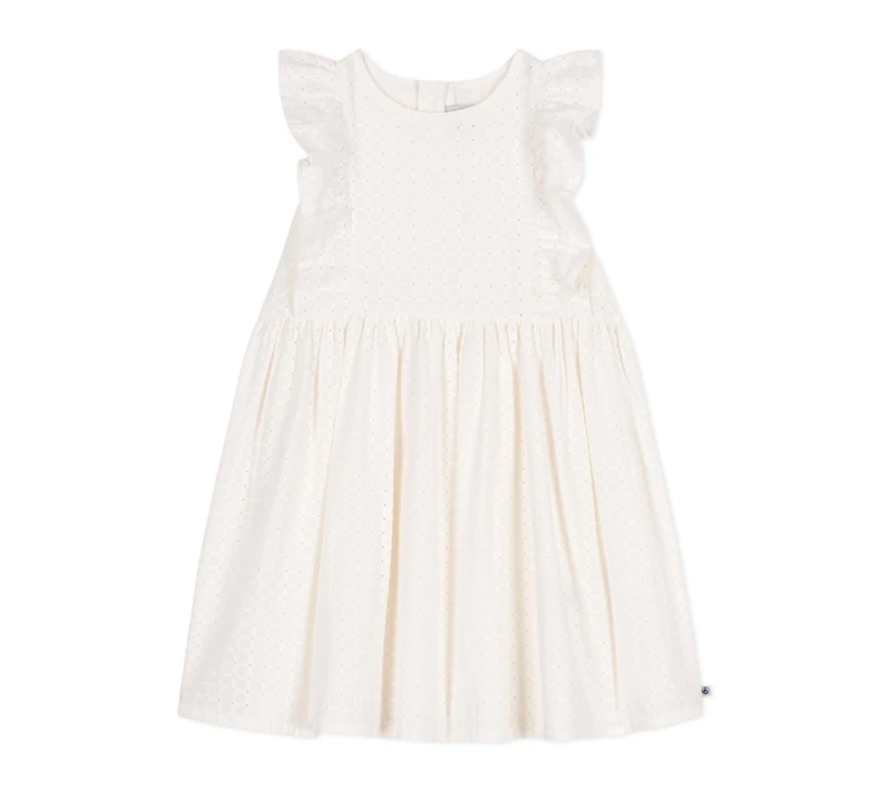Petit Bateau Girl's A0cnq Sleeveless Dress, White, 8 years