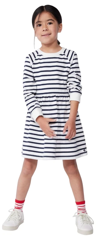 Petit Bateau Girl's A0crc Long Sleeve Dress, White/Blue, 4 years - Image 1