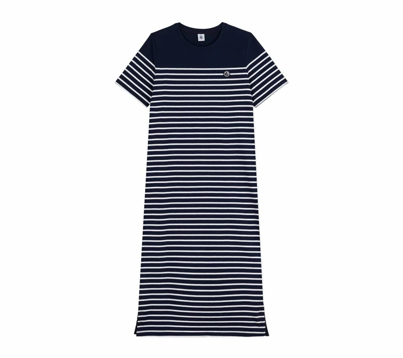 Petit Bateau Women’s A0cs7 Short Sleeve Dress, Blue/White, L