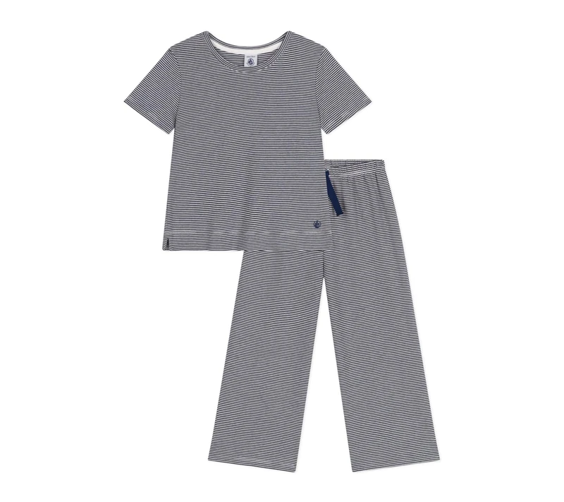 Petit Bateau Girl's A0ck1 Sleepsuit, Blue/White, 6 years - Image 1
