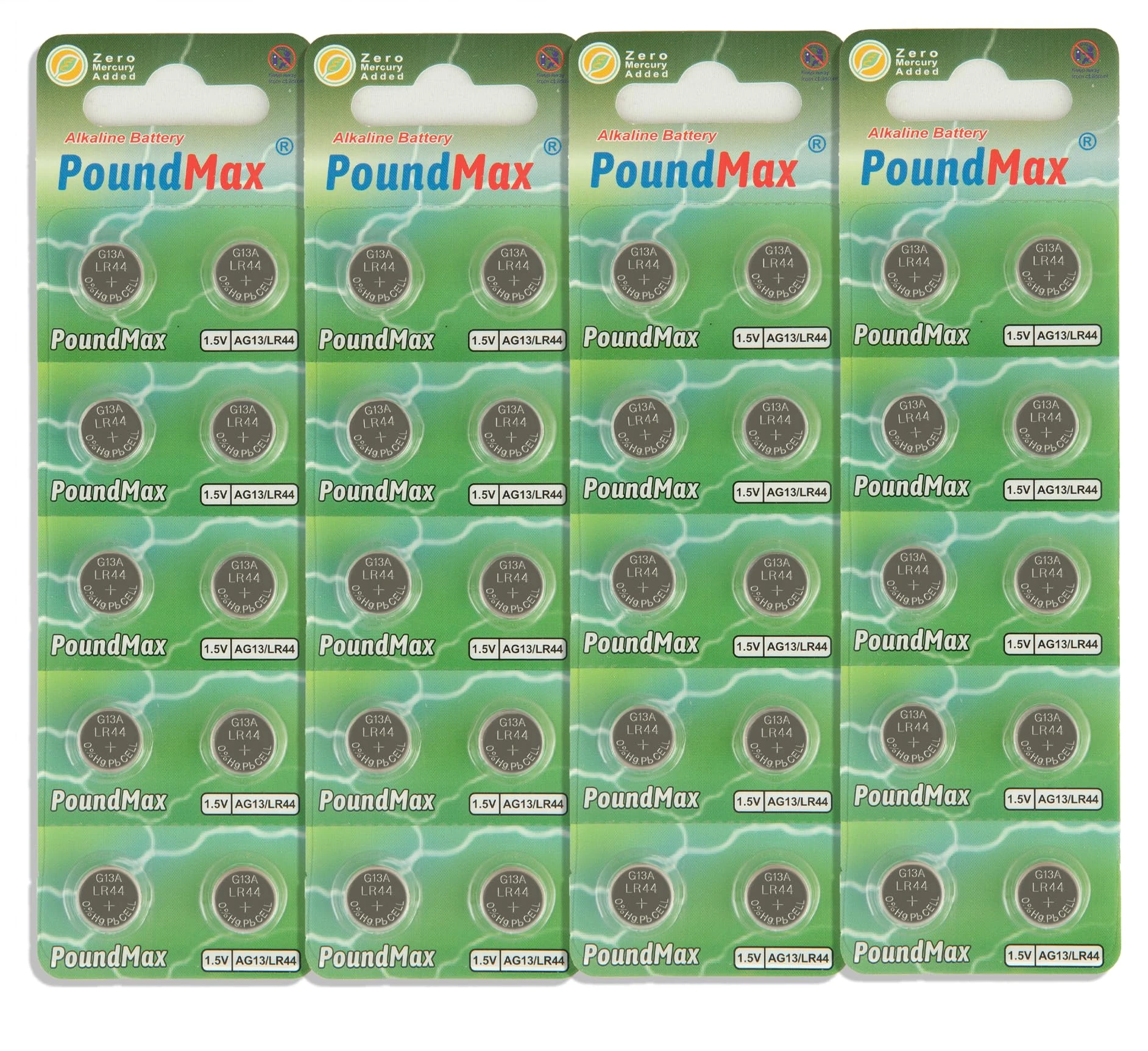 40 X LR44 AG13 SR44 L1154 A76 1.5V PoundMax ALKALINE BUTTON BATTERIES
