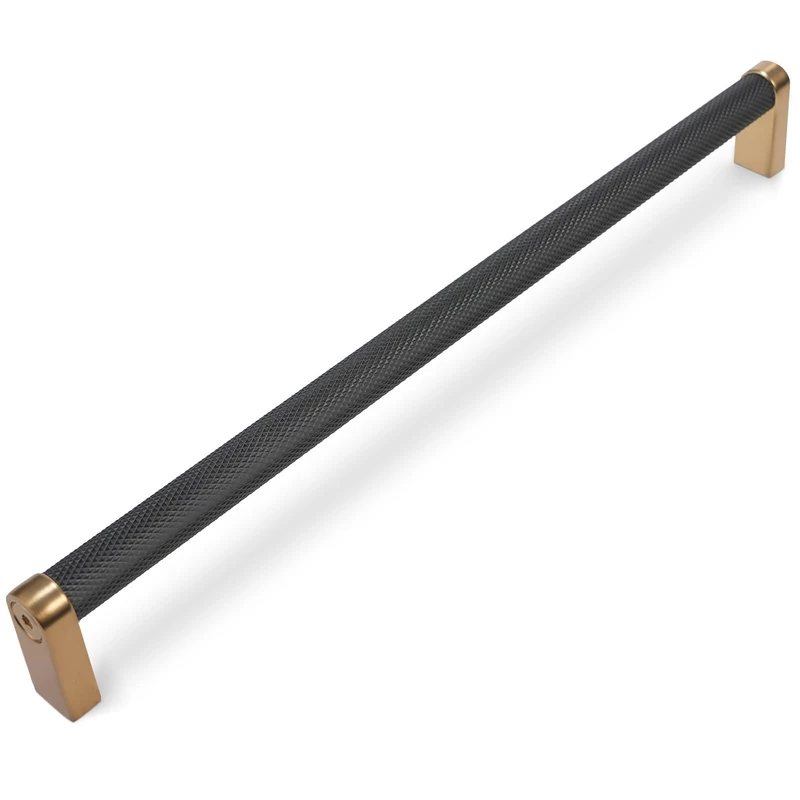 BUKOBYHE 10 Pack 12-5/8 Inch (320mm) Black and Champagne Bronze Kitchen Cabinet Handles Knurled Cabinet Pulls Black Drawer Pulls Kitchen Hardware