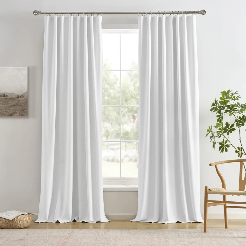 RAIN CITY Snow White Window Curtains 104 Inches Long Room Darkening Privacy Ceiling to Floor Curtains for Living Room Blackout Hook Drapes for College Dorm Back Tab 2 Panels 104 Length