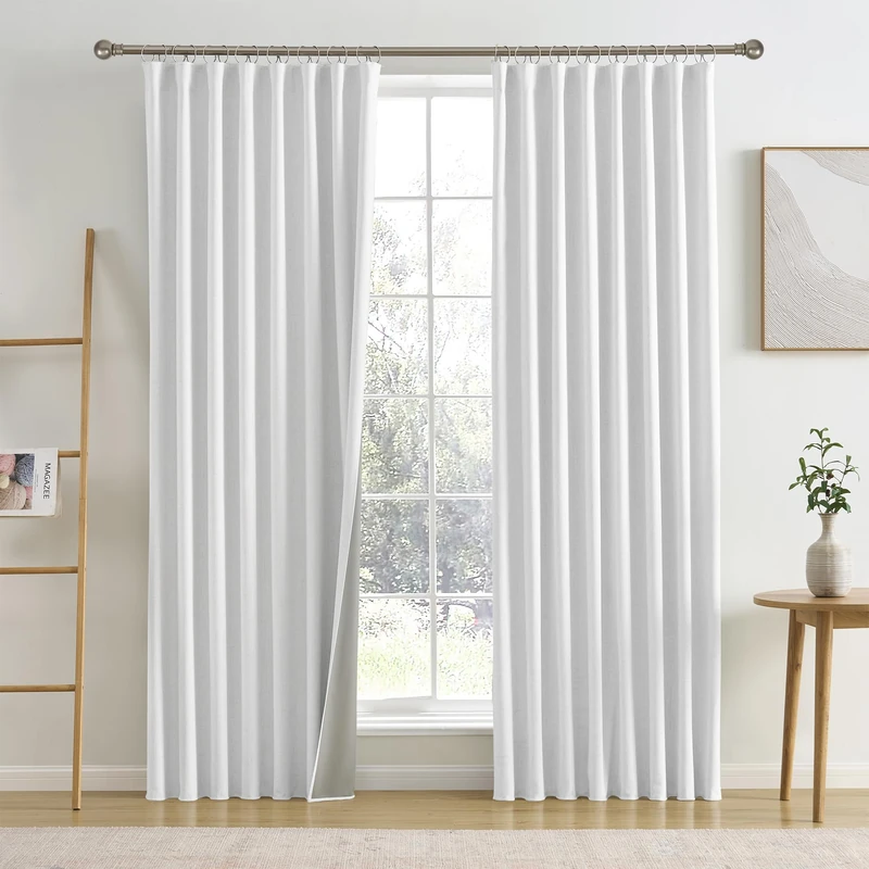 RAIN CITY Snow White Large Curtains 70 x 84 inch for Living Room Sliding Door 2 Panel Sets Back Tab Room Divider Pleated Linen Track Drapes for Bedroom Dining Room Farm House Cottage 7 Feet Long