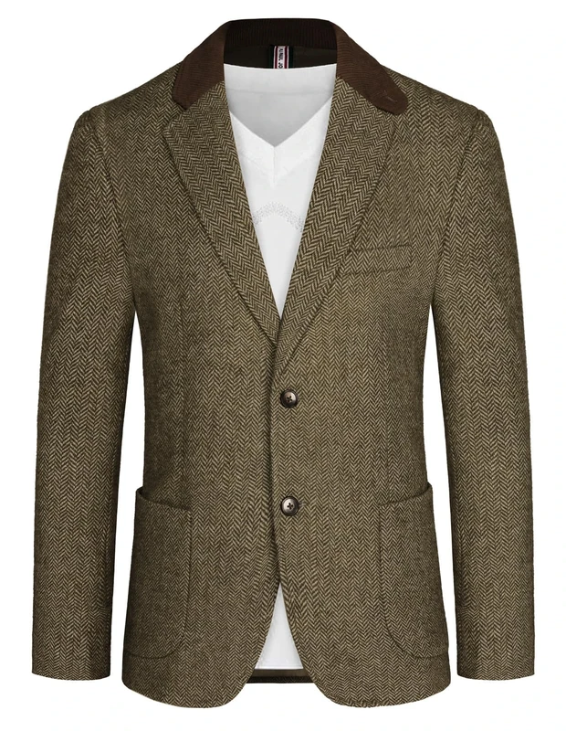 PJ PAUL JONES Mens Casual Blazers Slim Fit Blazer Jacket Business Blazer Tweed Jacket 2 Buttons S Coffee