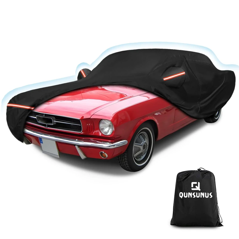 QUNSUNUS 6 Layer Car Cover for Ford Mustang 1964-1968 Waterproof All Weather 210D Windproof for Ford Mustang Car Cover Hail Protection with Zipper