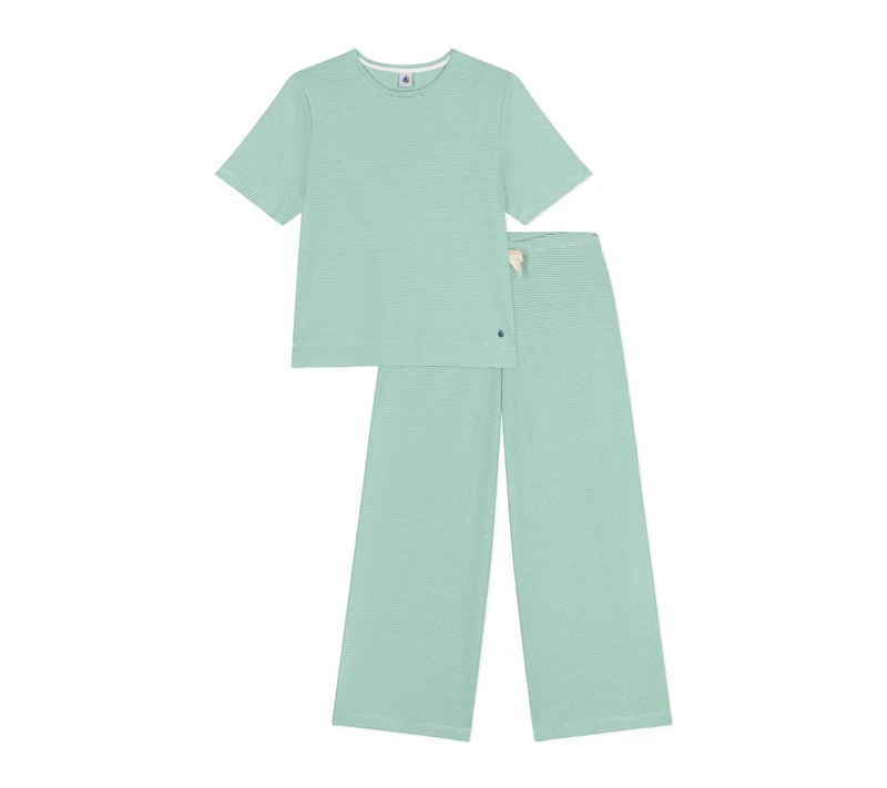 Petit Bateau Women's A0CQH Sleepsuit, Aloe Vera/Marshmallow, XXL