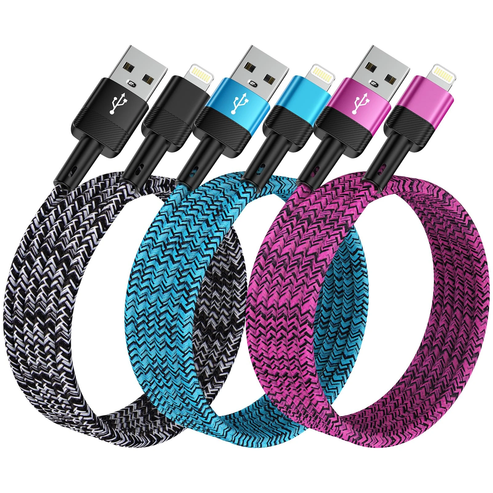 3Pack 2.75M iPhone Charger Cable, Long Lightning MFi Certified Cable Fast Charging Cord Braided for iPhone 14/13/12/11 Pro Max/XS/XR/8/7/6/5, iPad