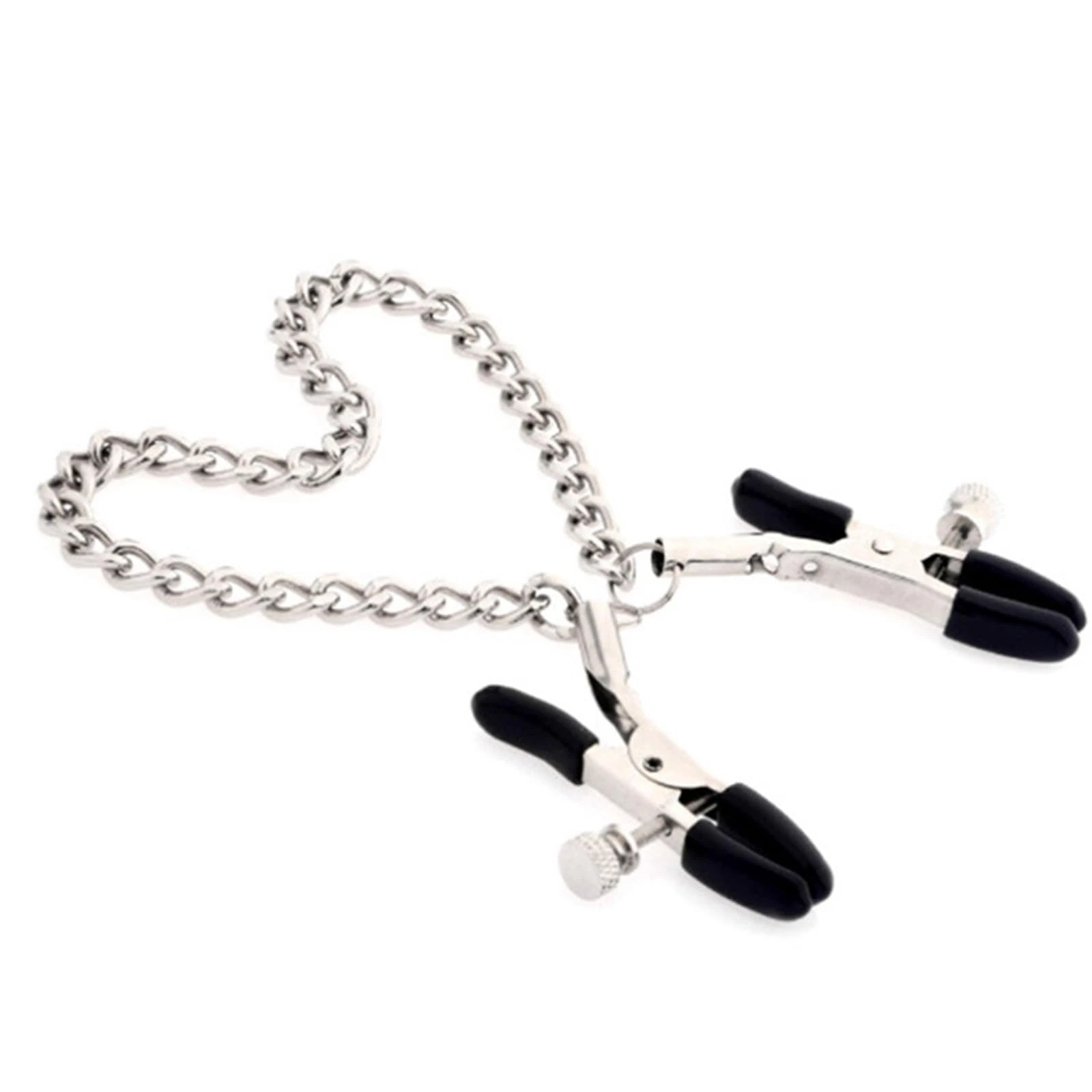 Nipple Clamps with Chain for Women Men, Pressure Adjustable Nipple Clamps Non-Piercing Nipple Clips Women Men Couple Toys Accessories (Black Clamps, Silver Chain)