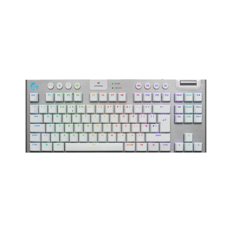 Logitech G G915 X LIGHTSPEED TKL Low-Profile Wireless Gaming Keyboard, Double-Shot PBT Keycaps, Fully Programmable Keys, RGB Backlighting, GL Brown Tactile - PC/Mac, QWERTY UK Layout - White