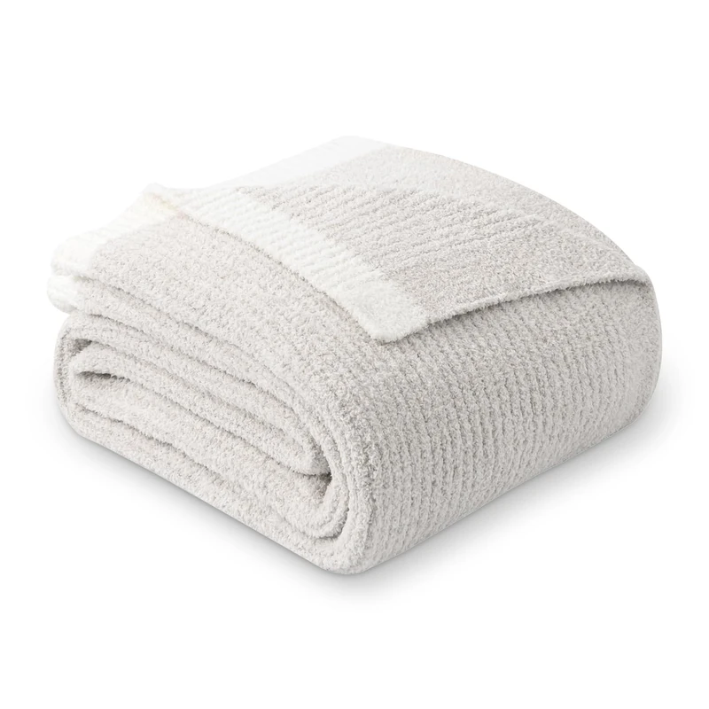 MH MYLUNE HOME Ultra Soft Ribbed Throw Blanket for Couch 50x60 Inches Luxurious Super Cozy Fluffy Microfiber Blanket Plush Warm Reversible Throw Blankets for Sofa Bed - Beige 50 x 60 Inches