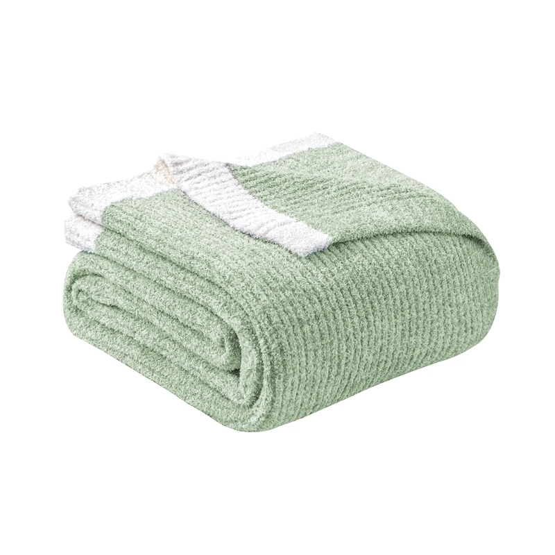 MH MYLUNE HOME Ultra Soft Ribbed Throw Blanket Plush, Green, 60"x80"