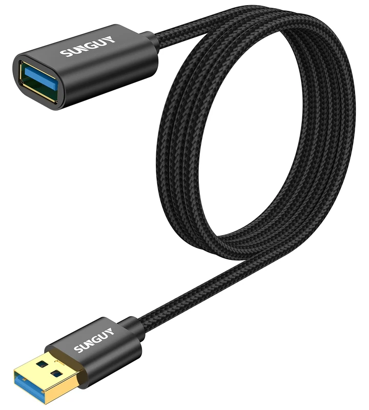 SUNGUY USB Extension Cable 1 m, USB 3.0 Extension Cable 5 Gbps Super Fast USB A Male to A Female Extension Nylon Fabric Sheath for Card Reader, Keyboard, Printer, Scanner, Camera-Black