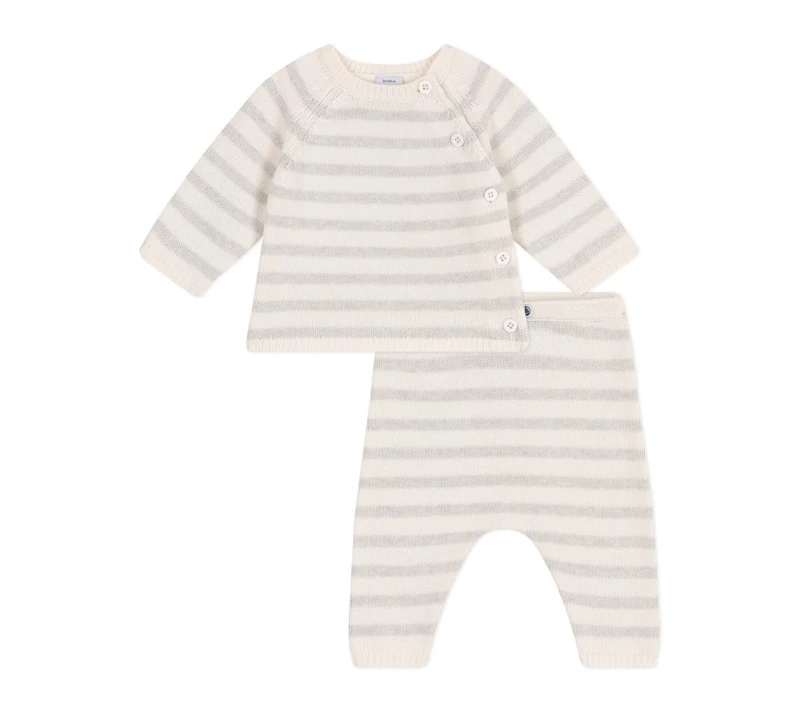 Petit Bateau Unisex Baby A0cro 2 Piece Set, White/Beige, 6 months