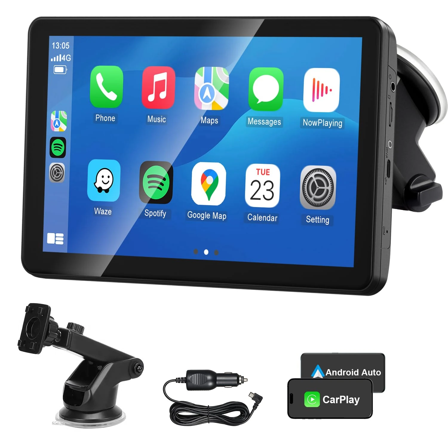 Wireless Apple CarPlay Android Auto Screen for Car, 7" HD Touch Screen Car Stereo Portable Live Navigation Car Play Mirror Link Music Video Player Siri/AirPlay/AUX/FM/Radio