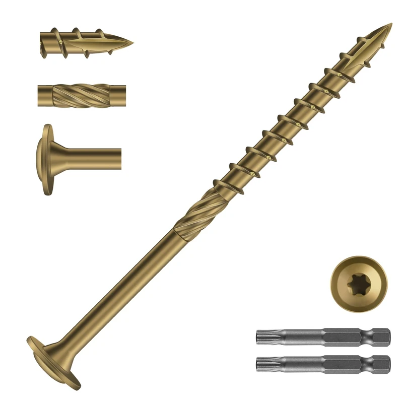 #14 x 4 Deck Screws (350Pcs) 10lb. Carbon Steel, Bronze, Truss Head, Rust Resistant epoxy Coated, with T30 Torx Bit by SG TZH
