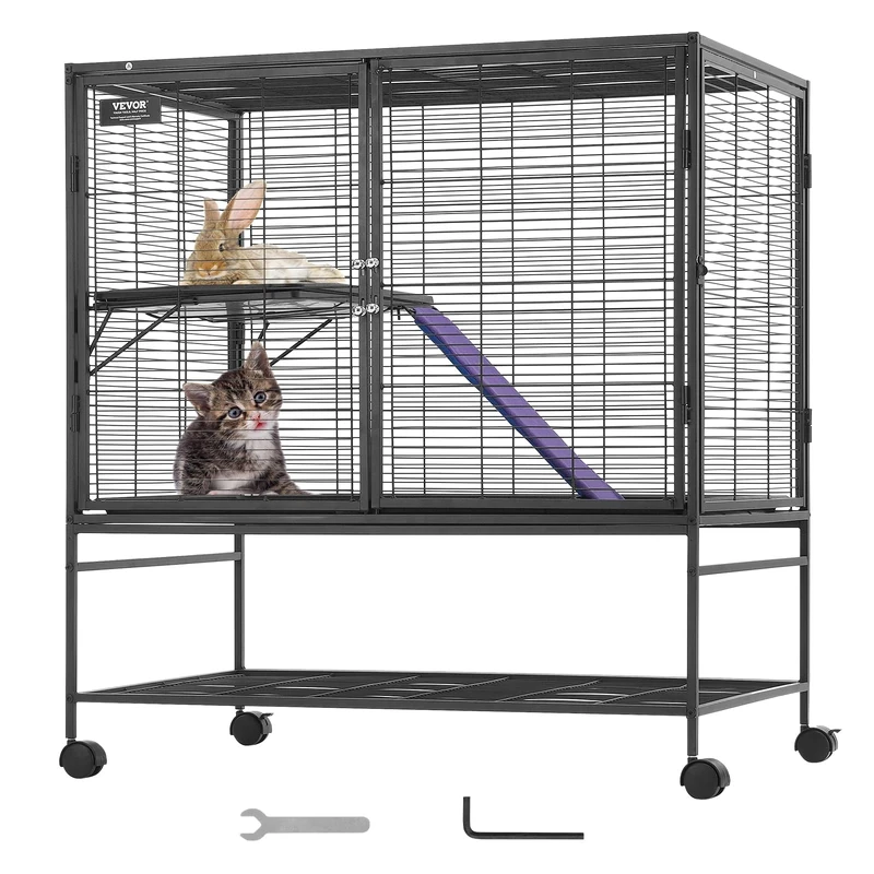 VEVOR 39" Rolling Metal Ferret Cage, Large 2-Tier Critter Nation Cage, Small Animal Cage with Ramps & Tray, Easy to Set up for Pet Rats, Hamster, Guinea Pig, Chinchilla, Squirrel, Hedgehogs, Bunny