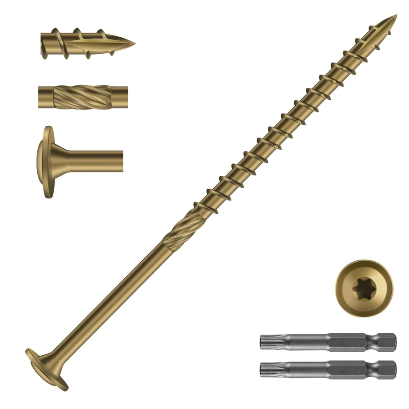 #14 x 5 Deck Screws (228Pcs) 8lb. Carbon Steel, Bronze, Truss Head, Rust Resistant epoxy Coated, with T30 Torx Bit by SG TZH