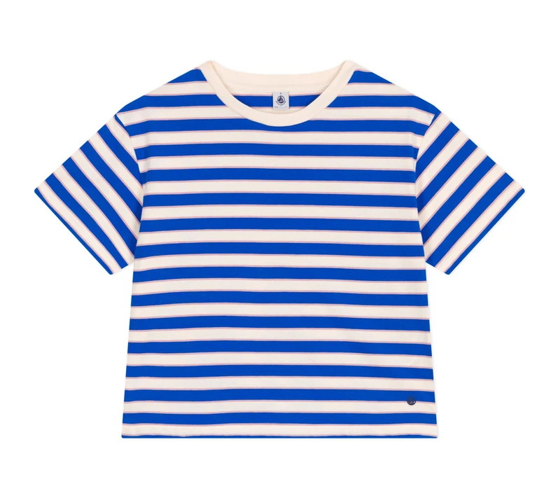 Petit Bateau Women’s A0d3l Short Sleeve T-Shirt, Ecru/Multicolor, XL