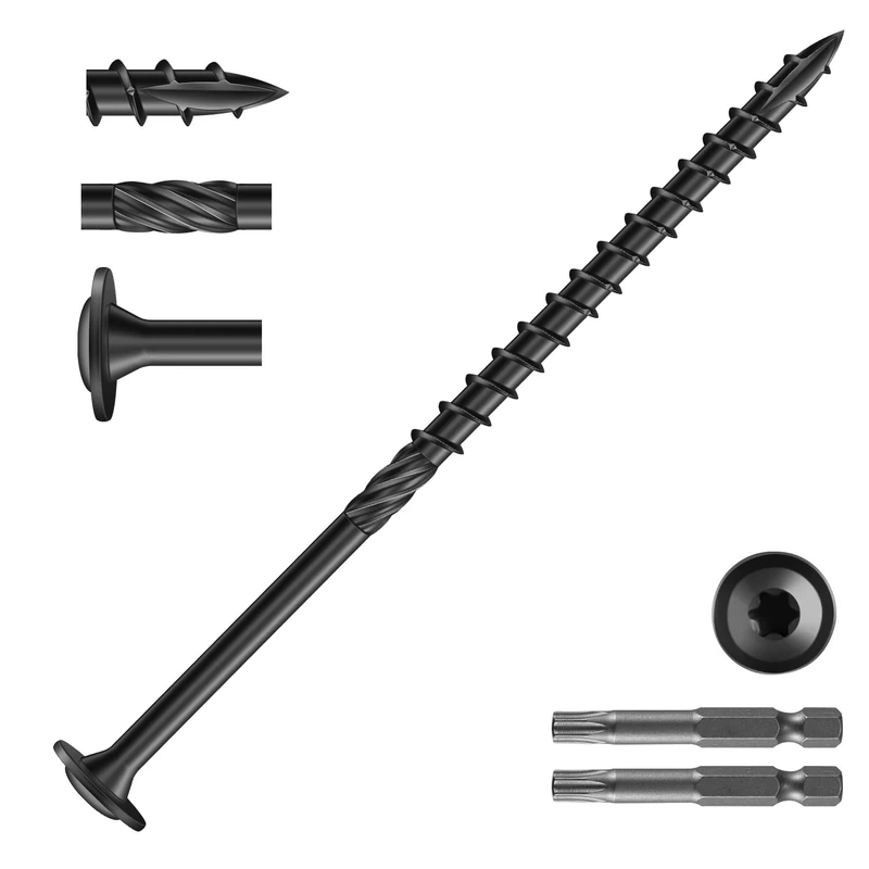 #14 x 5 Deck Screws (228Pcs) 8lb. Carbon Steel, Black, Truss Head, Rust Resistant epoxy Coated, with T30 Torx Bit by SG TZH