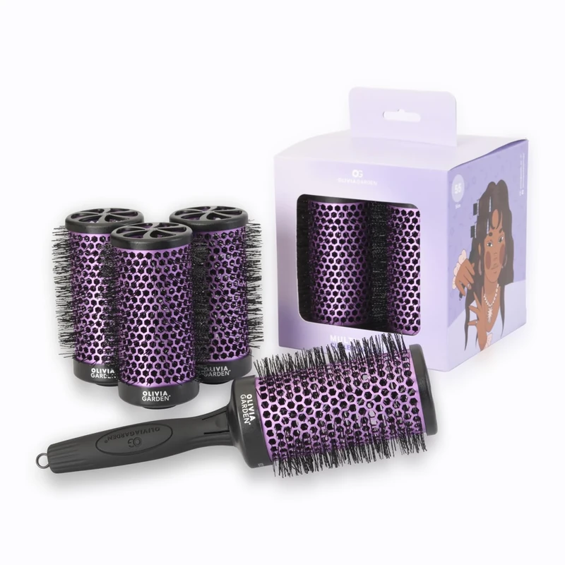 Olivia Garden Multibrush Curlers Kit - Size 55-4 Barrels of the Same Size & 1 Handle - Leave-In Barrels perfect for Curls and Volume