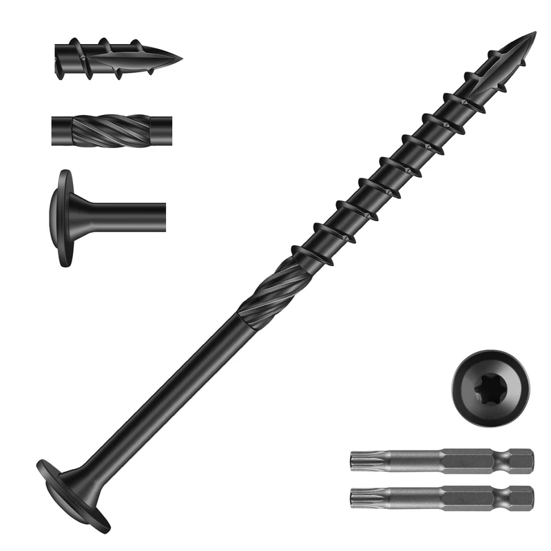 #14 x 4 Deck Screws (350Pcs) 10lb. Carbon Steel, Black, Truss Head, Rust Resistant epoxy Coated, with T30 Torx Bit by SG TZH