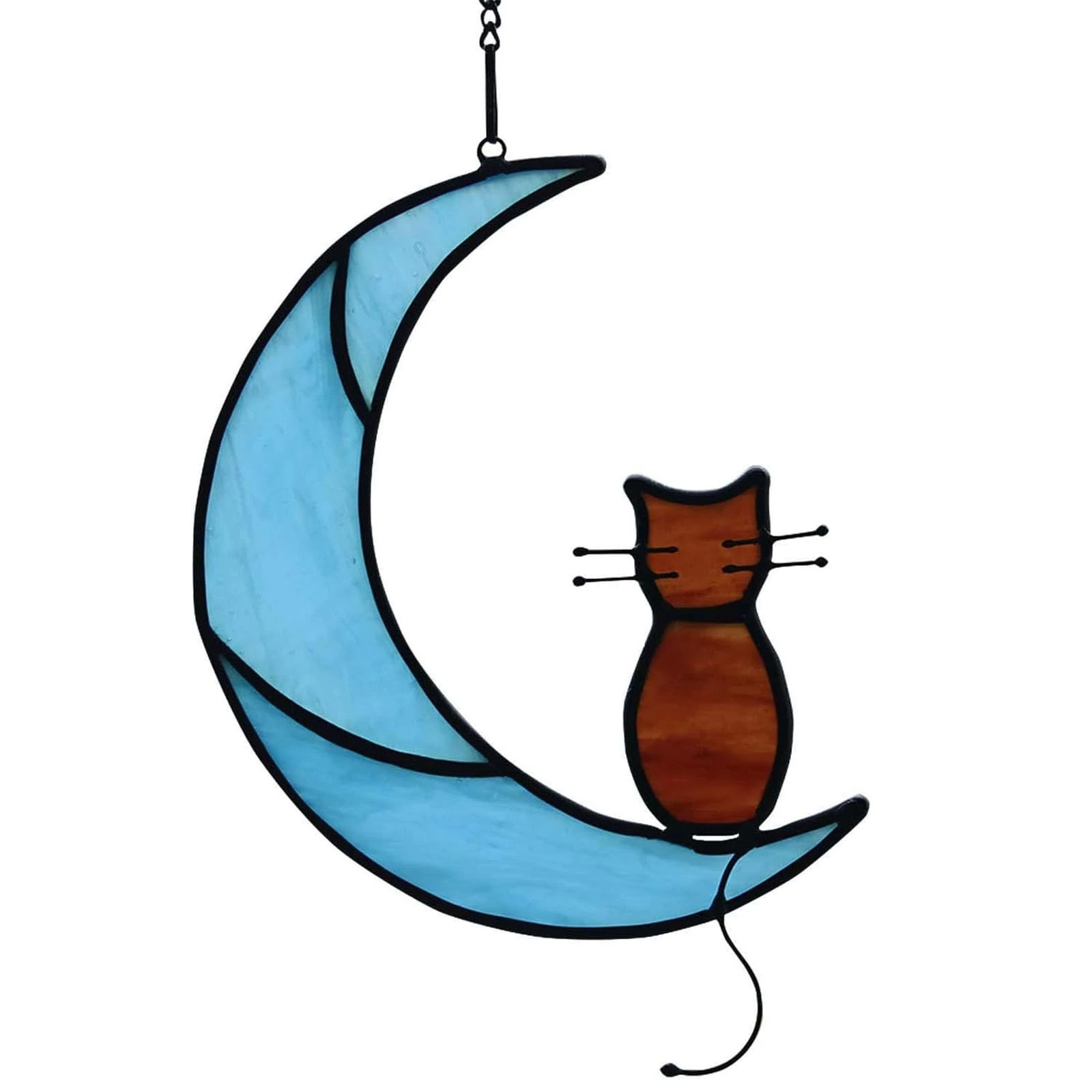 Ling & Bai Black Cat Decor On White Moon Window Hanging Windows Panels Sun Catcher Halloween Ornament Decoration Memorial Gift for Kitten Lover (Brown cat)