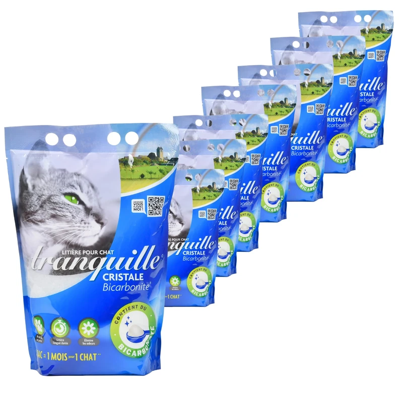 Tranquille - Cat Litter Crystal Silica Gel and Bicarbonite 4L - Pack of 8