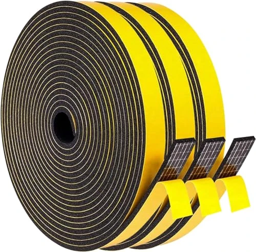 Weather Stripping Door Seal Strip Strong Adhesive Foam Insulation Tape Tape Gasket for Door and Windows (Black, 1/2 Inch X 1/8 Inch X 50Feet)