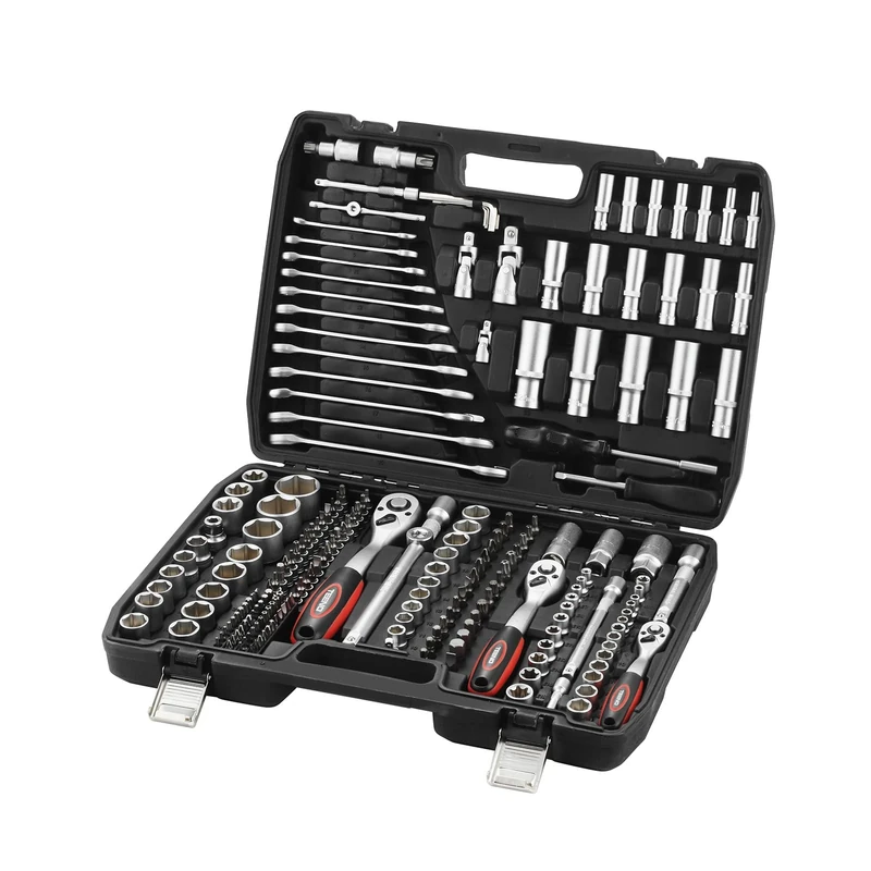 TEENO 216 Piece 1/4" 3/8" &1/2" Drive Socket Set with Bits Set, 72 Quick Release Ratchet Wrench,Chrome Vanadium,Satin Matte, CR-V Mechanic Tool Set for Car Bicycle Repair&DIY