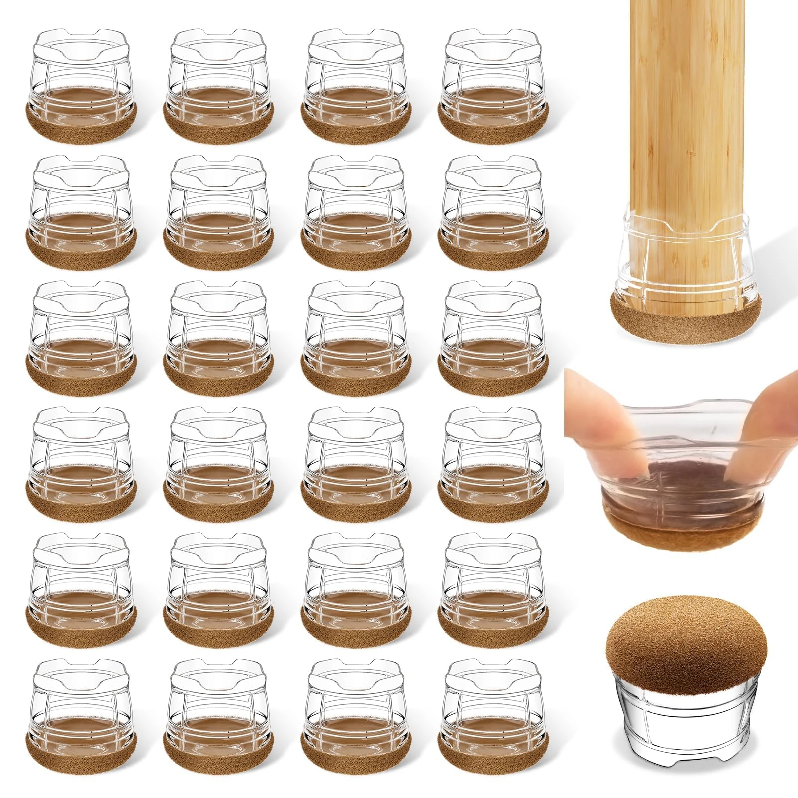 yomanta Chair Leg Floor Protectors 24PCS，Silicone Felt Furniture Leg Cover，Furniture Feet Protectors Pads，Protect Floors from Scratches，Reduce Noise -Round, Clear M(Fit 26-30mm)