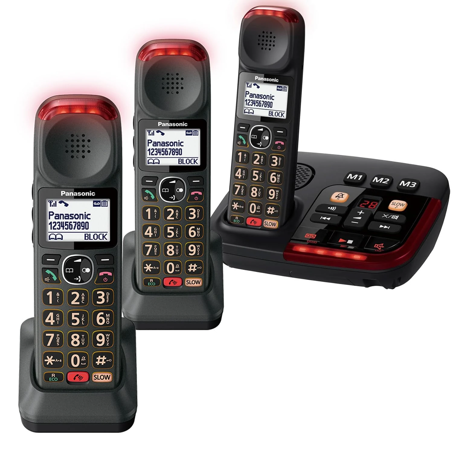 Panasonic KX-TGM423 Trio Amplified Digital Cordless Phone with Answering Machine with loud volume, slow talk mode, easy-to-use big buttons, voice assist function, and hearing aid compatibility support