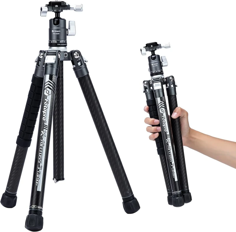 Fotopro 163CM Carbon Fiber Camera Tripod with Monopod Ball Head 360 1/4 Quick Release Plate Lightweight Travel Tripod for Camera Maximum Load 12kg X Aircross 3 Grey