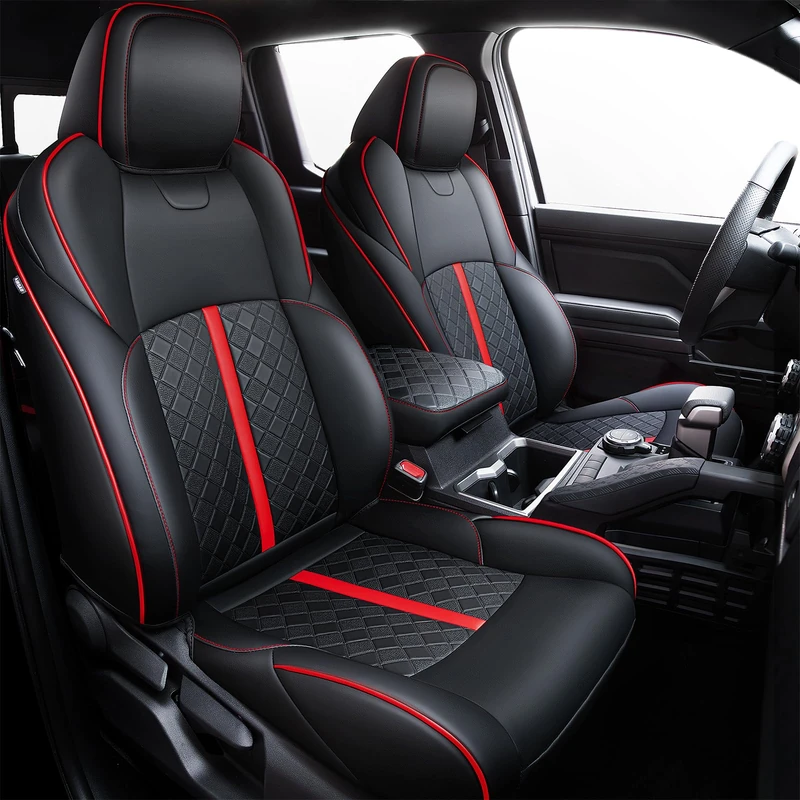 Carlimeki Leather Seat Covers Custom Fit for Tacoma 4th Gen 2024 2025 Double Cab, for SR, SR5, TRD PreRunner, TRD Sport, TRD Off-Road, Limited, Trailhunter - Armrest Covers Included - Fully Covered
