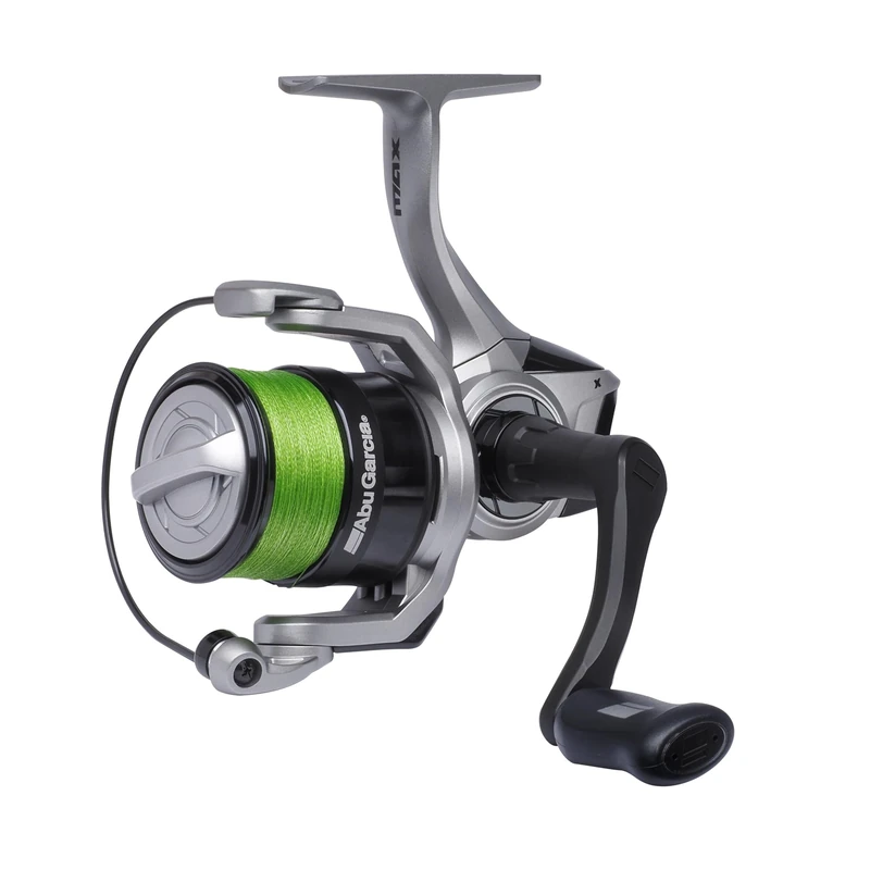 Abu Garcia Max X Spinning Reel with Pre-Spooled Line | Freshwater & Light Saltwater Fishing Gear | Pike Perch & Zander | Lightweight Graphite Frame, Ambidextrous | 2500 Reel Size, Grey & Black