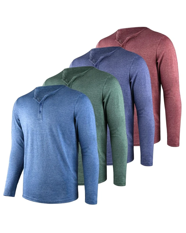 Liloak Henley T Shirt Mens 3 Pack,4 Pack Long Sleeve Henley Shirt,3 Button Tee Shirts Multipack