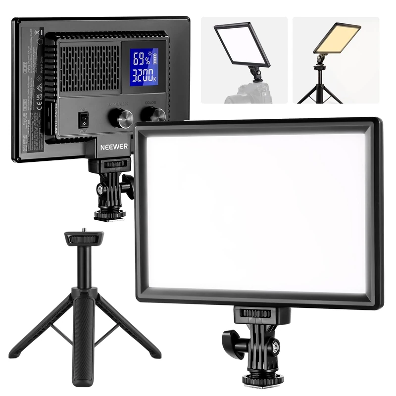 NEEWER 9" LED Video Light Panel, Dimmable DSLR Camera Soft Lighting with Mini Desk Tripod Stand, USB Type C Ports, 3200K~5600K CRI95+ for Studio Photography Video Recording Live Streaming, NL-116AI