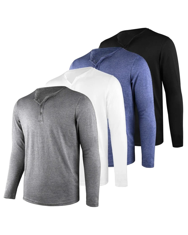 Liloak Henley T Shirt Mens 3 Pack,4 Pack Long Sleeve Henley Shirt,3 Button Tee Shirts Multipack