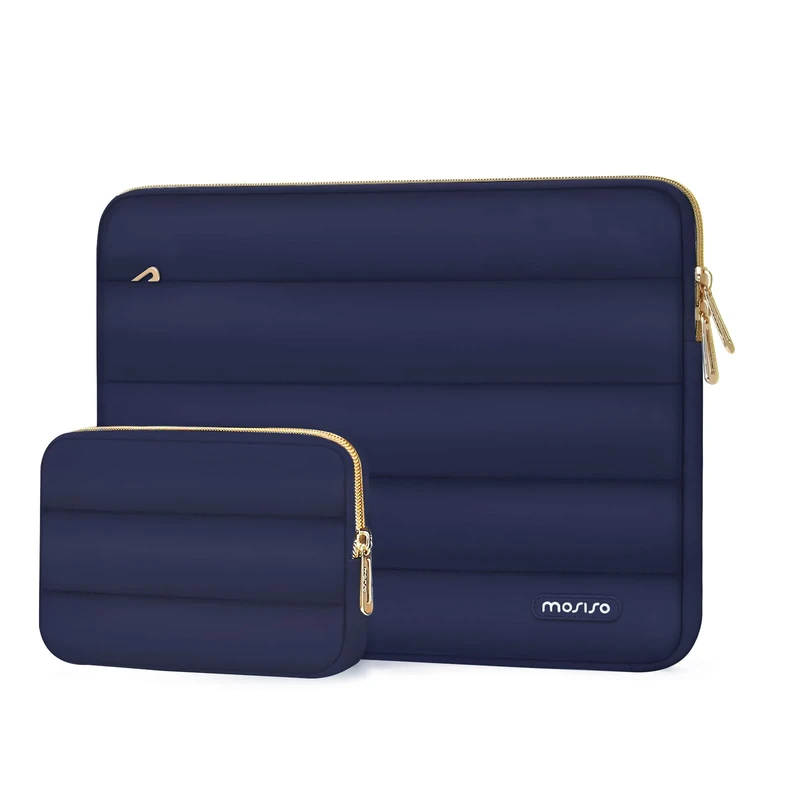 MOSISO 17-17.3 inch Laptop Case, 17.3 inch Puffy Laptop Sleeve Compatible with Dell XPS/HP Pavilion/Ideapad/Acer/Alienware/HP Omen Notebook Computer, Polyester Horizontal Bag with Small Case,Navy Blue