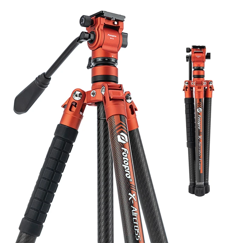 Fotopro X-Aircross 3 Video 62 inch Lightweight Travel Tripod with Fluid Head 1.1kg Ultra Light Portable Professional Carbon Fiber for DSLR Camera Holds up to 10kg