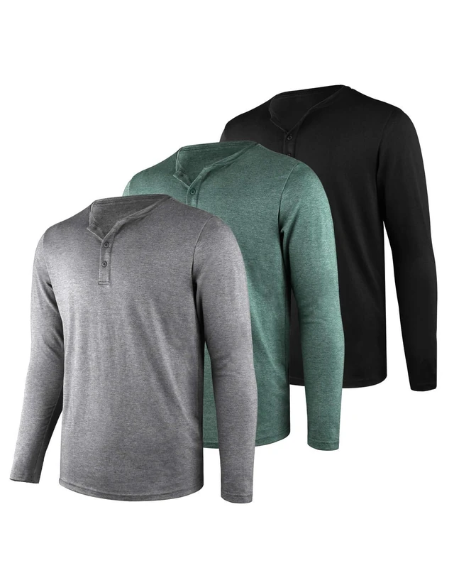 Liloak Henley T Shirt Mens 3 Pack,4 Pack Long Sleeve Henley Shirt,3 Button Tee Shirts Multipack