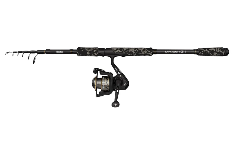 Mitchell Tanager G2 Telespin Combo | Portable Telescopic Spinning Rod & Reel Set for Freshwater Fishing | Smooth Drag | Beginner & Intermediate Anglers | Black, 2.40m Moderate Rod, 2000 Size Reel